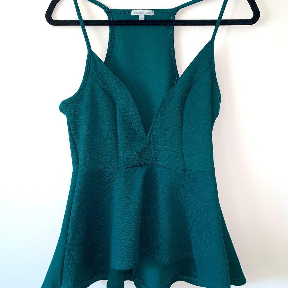 Charlotte Russe Dark Green Peplum Top- S